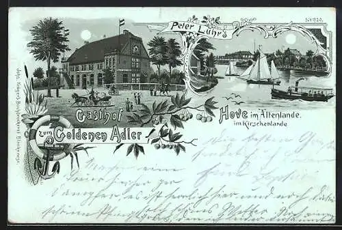 Mondschein-Lithographie Hove im Altenlande, Gasthof zum Goldenen Adler, Inh. Peter Lühr