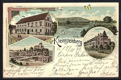 Lithographie Kleinsteinberg / Beucha, Gasthaus von Hermann Wagner, Villa Preusser, Kahlenberg