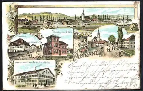 Lithographie Aitrang, Gesamtansicht, Gastwirtschaft zum Löwen, Haus Baumeister J. Keller & Strassenpartie