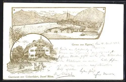 Lithographie Egern, Gasthaus zur Ueberfahrt, Bes. Josef Höss