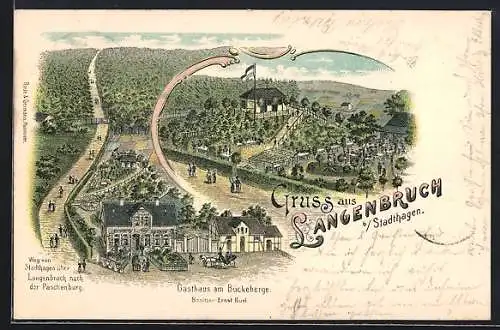 Lithographie Langenbruch b. Stadthagen, Gasthaus am Bückeberge, Bes. Ernst Rust