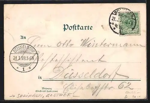 Lithographie Solingen, Gasthof Dehle, Strassenbahn