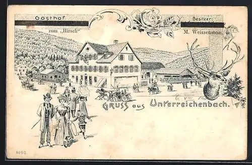Lithographie Unterreichenbach, Gasthof zum Hirsch, Bes. M. Weissenstein