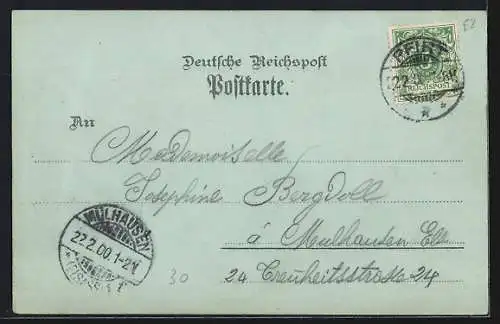 Lithographie Pfirt, Gasthof zum Storchen v. J. Pfiffer, Bahnhof