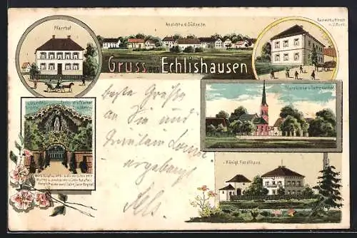 Lithographie Echlishausen, Gastwirtschaft z. Hirsch v. U. Buck, Königl. Forsthaus