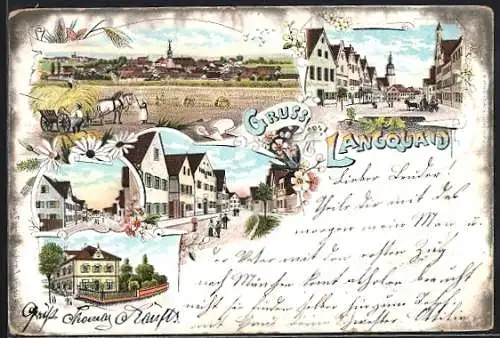 Lithographie Langquaid, Strassenpartie, Gesamtansicht