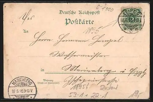 Vorläufer-Lithographie Leipzig, 1895, Die Petersstrasse während d. Leipziger Messe, Weltcafé Zansibar i. d. Reichsstrasse