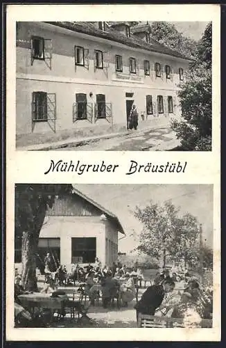 AK Bad Hall, Mühlgruber Bräustübl, Gartenterrasse mit Gästen