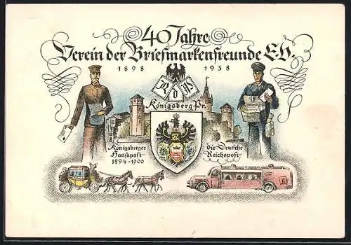 Künstler-AK Ganzsache PP122C102: Königsberg, 40 Jahre Verein der Briefmarkenfreunde 1938, Ganzsache 3 Pfennig