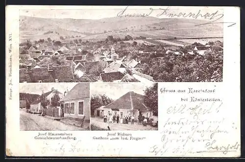 AK Tulbing, Katzelsdorf bei Königstetten, Gasthaus zum lust. Fragner, Bes. Josef Richter, Josef Blauensteiners Geschäft
