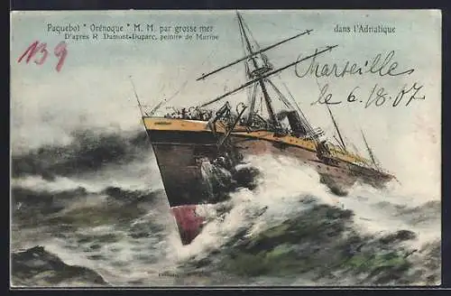 AK Paquebot Orénoque par grosse mer