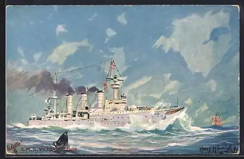 Künstler-AK Kriegsschiff S. M. S. Victoria Luise in stürmischer See