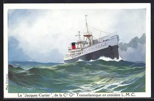 AK Jacques Cartier bei Wellengang, Cie Gle Transatlantique, Handelsschiff