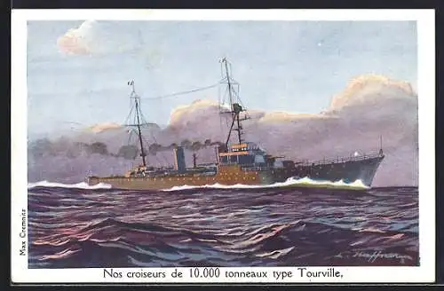 Künstler-AK Nos croiseurs de 10.000 tonneaux type Tourville, französisches Kriegsschiff