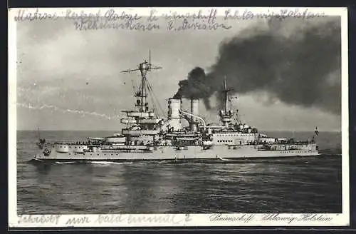 AK Linienschiff Schleswig-Holstein in voller Fahrt