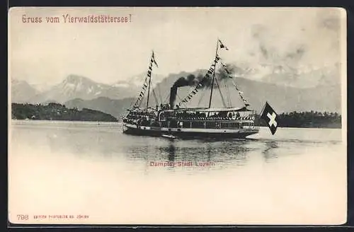 AK Dampfer Stadt Luzern mit Flaggengala auf dem Vierwaldstättersee
