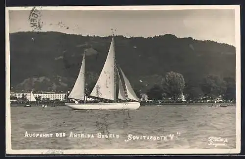 AK Bregenz, Ausfahrt des Amerika Seglers Sowitasgoth V, Segelsport
