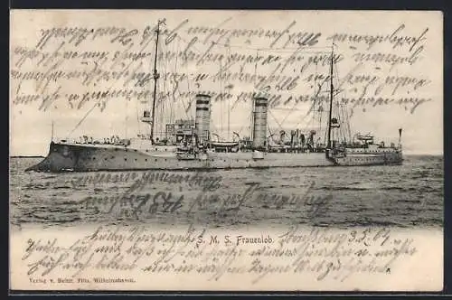 AK Kriegsschiff SMS Frauenlob auf See