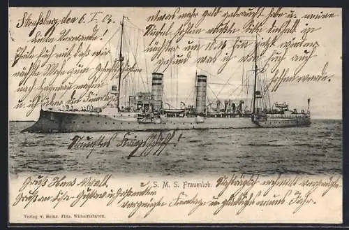 AK Kriegsschiff SMS Frauenlob auf See