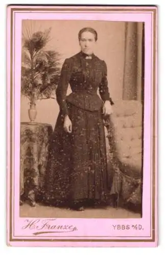 Fotografie H. Franze, Ybbs a. d. Donau, Elegante Dame mit Sessel