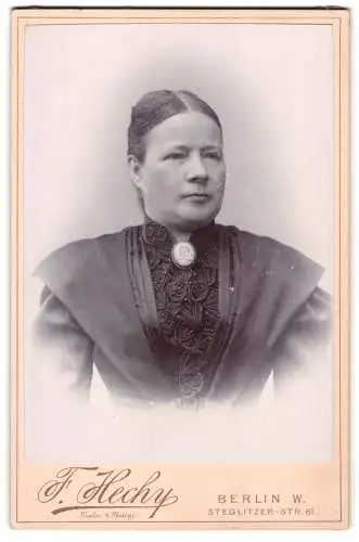 Fotografie F. Hechy, Berlin, Steglitzer Strasse 61, Porträt einer Frau in elegantem Kleid