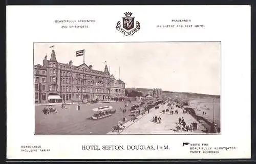 AK Douglas, Hotel Sefton, Strassenbahn