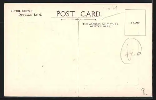 AK Douglas, Hotel Sefton, Strassenbahn