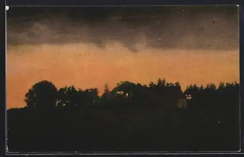 Künstler-AK Worpsweder Künstlerkolonie: Sonnenuntergang in Worpswede