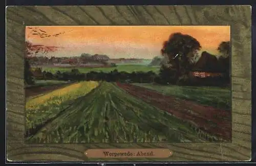 Künstler-AK Worpsweder Künstlerkolonie: Worpswede, Abendstimmung auf den Feldern