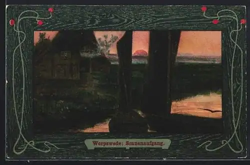 Künstler-AK Worpsweder Künstlerkolonie: Zwei Boote bei Sonnenaufgang