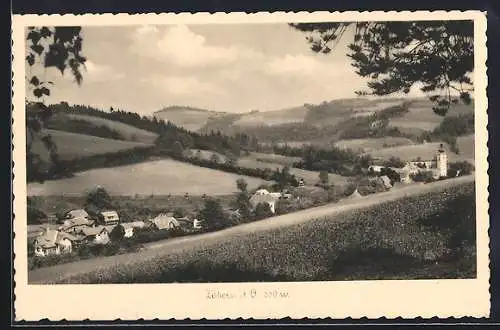 AK Zöbern /N. Ö., Ortsansicht mit Umgebung von einem Hang aus