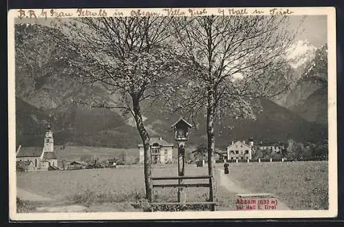 AK Absam bei Hall i. Tirol, Ortspanorama mit Bildstock