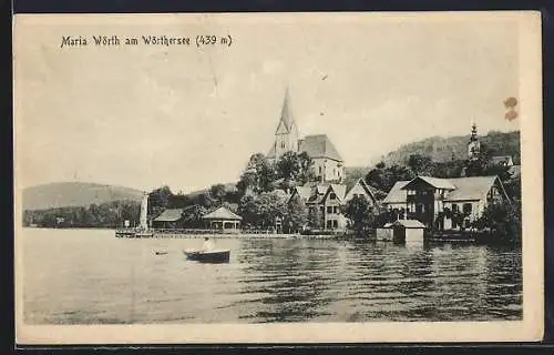 AK Maria Wörth am Wörthersee, Panorama mit Kirche vom Wasser aus