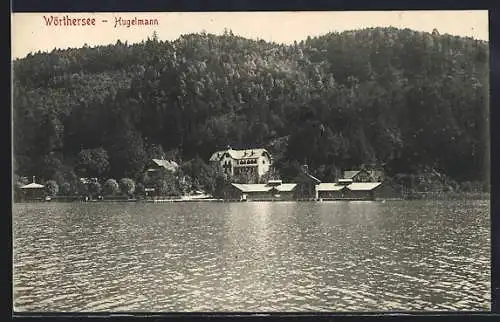 AK Dellach am Wörthersee, Badeanstalt Hugelmann vom Wasser aus
