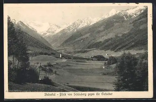 AK Schönberg /Stubaital, Blick von Schönberg gegen die Gletscher