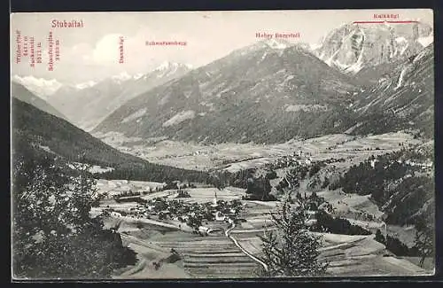AK Telfes /Stubai, Ansicht von Ort und Landschaft mit Schwarzenberg und Kalkkögl
