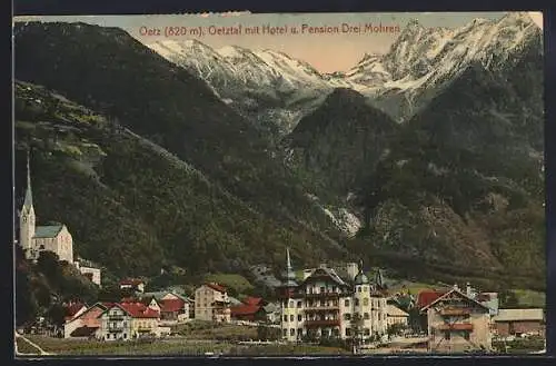 AK Oetz /Oetztal, Ortspanorama mit Hotel u. Pension Drei Mohren