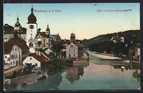 AK Waidhofen a. d. Ybbs, Blick v. d. Zeller Hochbrücke, Kirche