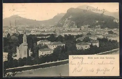 AK Salzburg, Teilansicht mit Gaisberg vom Wasser aus