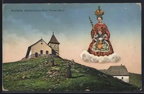 AK Seckau, Hochalm, Wallfahrtskirche Maria Schnee mit Heiligenbild