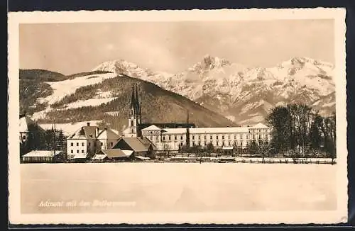 AK Admont, Ortsansicht mit den Hallenmauern