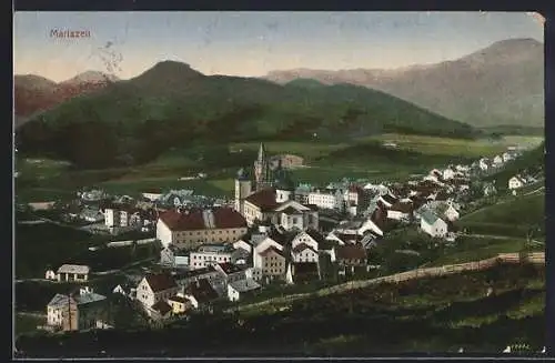 AK Mariazell, Ortsansicht aus der Vogelschau