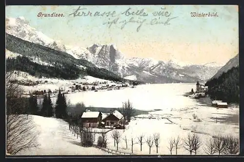 AK Grundlsee, Winterbild der Ortschaft