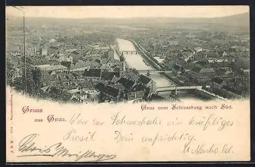 AK Graz, Totalansicht vom Schlossberg gesehen
