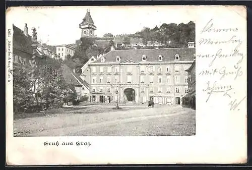 AK Graz, Strassenpartie mit Geschäften