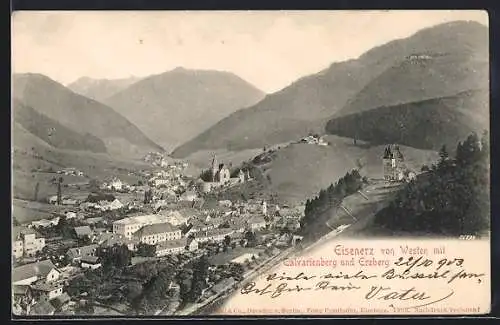 AK Eisenerz, Teilansicht von Westen mit Calvairenberg und Erzberg