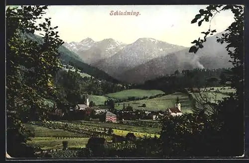 AK Schladming, Ortsansicht aus der Vogelschau