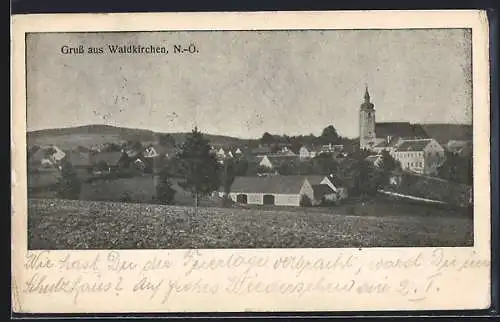 AK Waldkirchen /N.-Ö., Blick auf den Ort mit Kirche