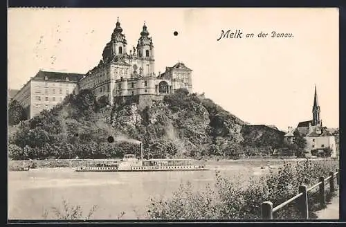 AK Melk an der Donau, Donaupartie mit Dampfer