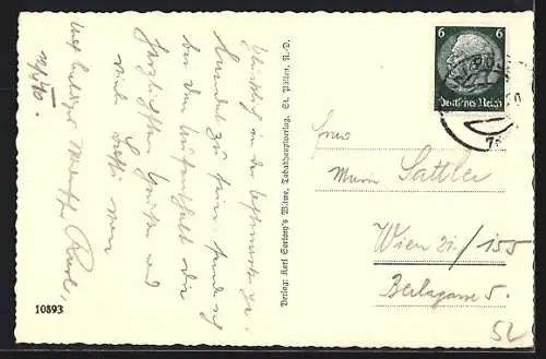 AK St. Pölten /N. D., Ortsansicht mit Fabrikschornstein und Kirche